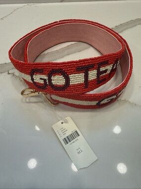 Anthropologie Go Team Red Beaded Purse Strap with Cream Stripe $88